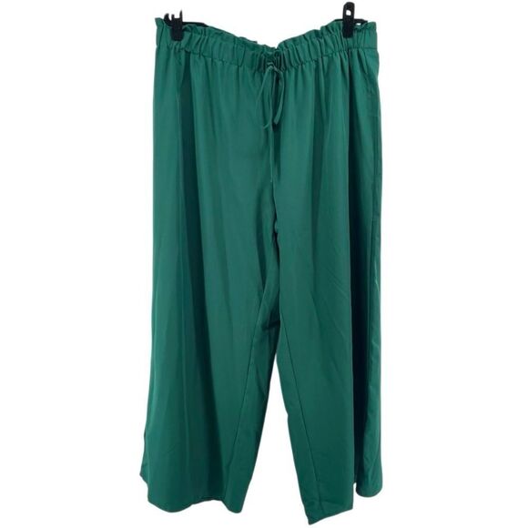 Emerald Green Pull-On Paperbag Waist Wide Leg Pants 4XL High Rise Lightweight - Picture 10 of 10